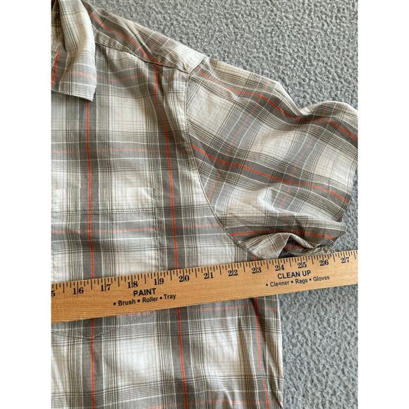 Columbia Button Shirt Large Plaid Short Sleeve Omni Wick Brown White Performance - Picture 8 of 12